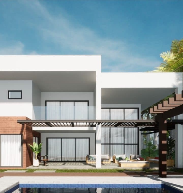 Residência com pergolado e área de lazer — Projeto 3D
